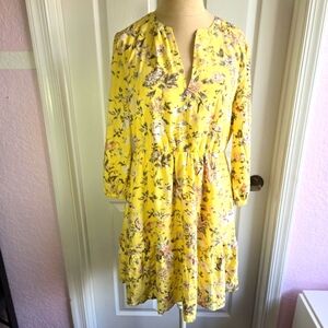 Frye & Co Yellow Cotton Floral Short Dress Women's Size‎ M Long Sleeve Ruffle